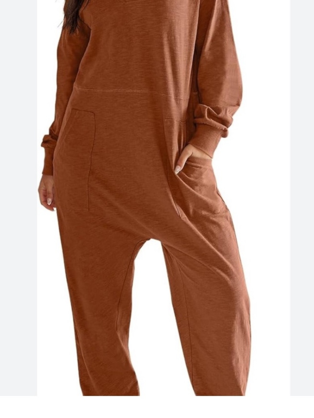 Anrabess Rust V-Neck Long-Sleeve Jumpsuit loungewear